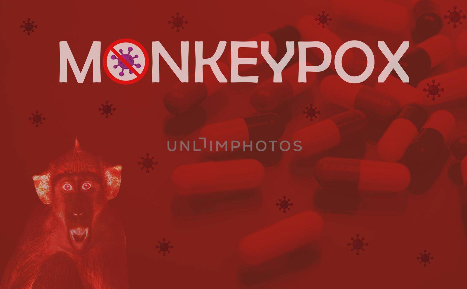 Monkeypox outbreak concept. Monkeypox is caused by monkeypox virus. Pills for treatment monkeypox. New antiviral medicine concept. Treatment regimen for stop and prevention monkey pox outbreak.