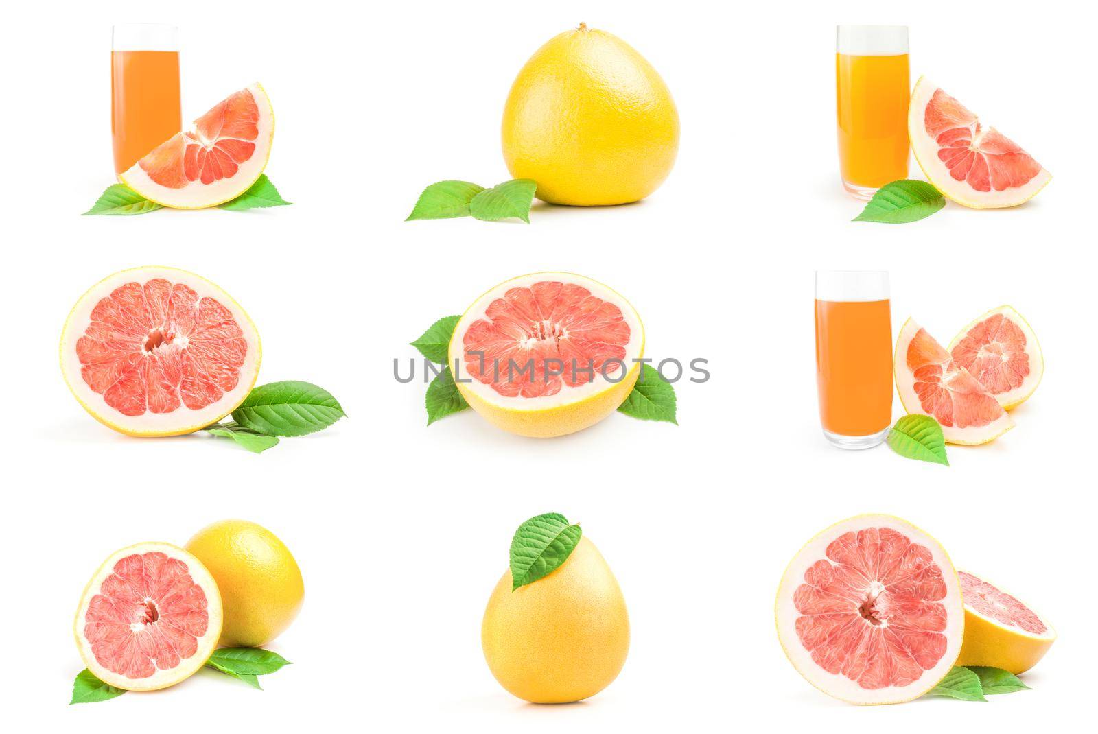Set of citrus grandis over a white background