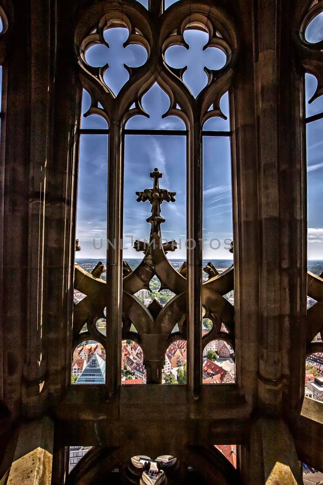 Architecture detail, the tower window of the church in Ulm, Germany