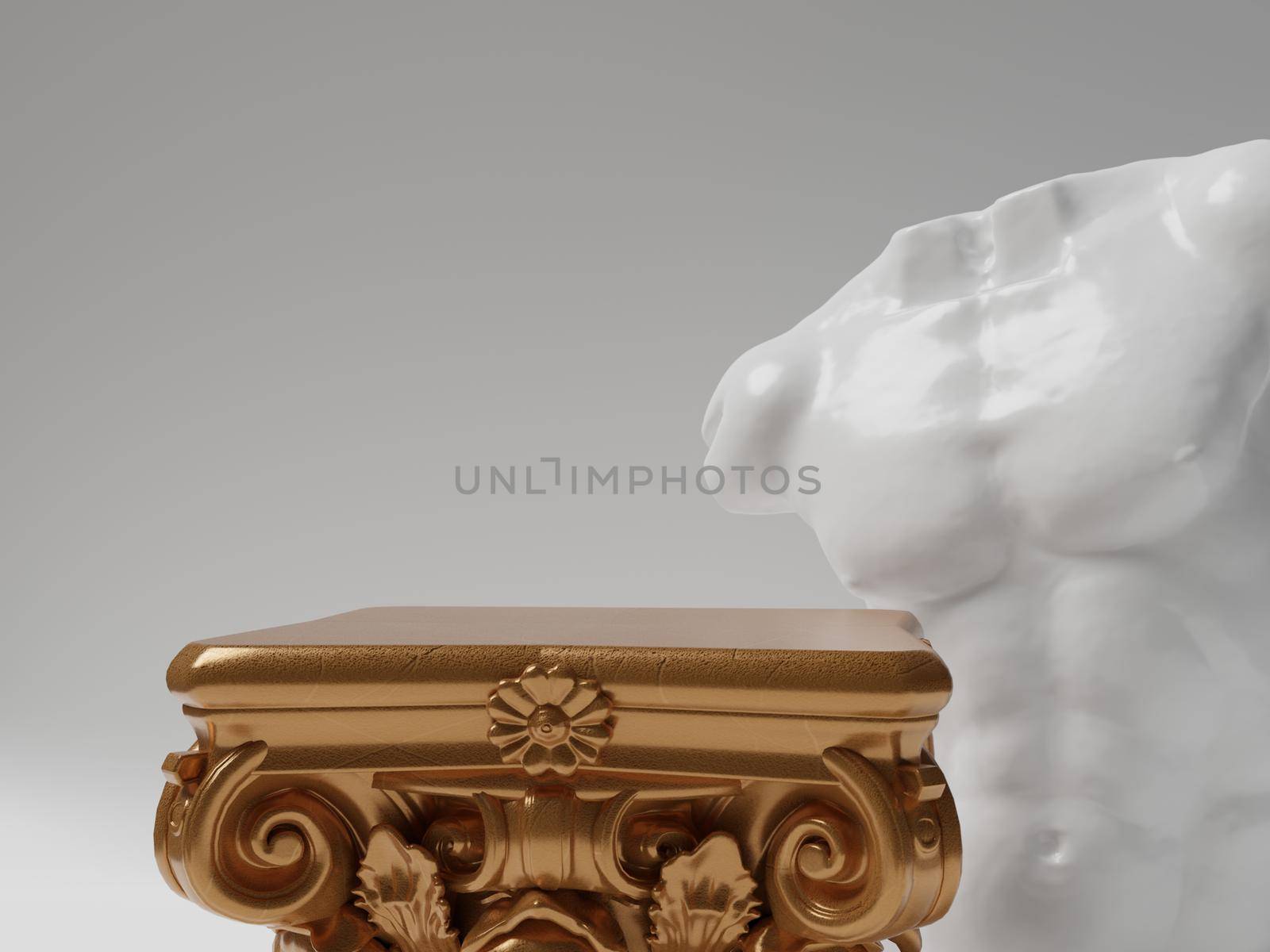 Antique freestanding column pedestal with classical sculpture background, stone statue. classic abstract luxury classical abstract podium cosmetic background. 3d rendering