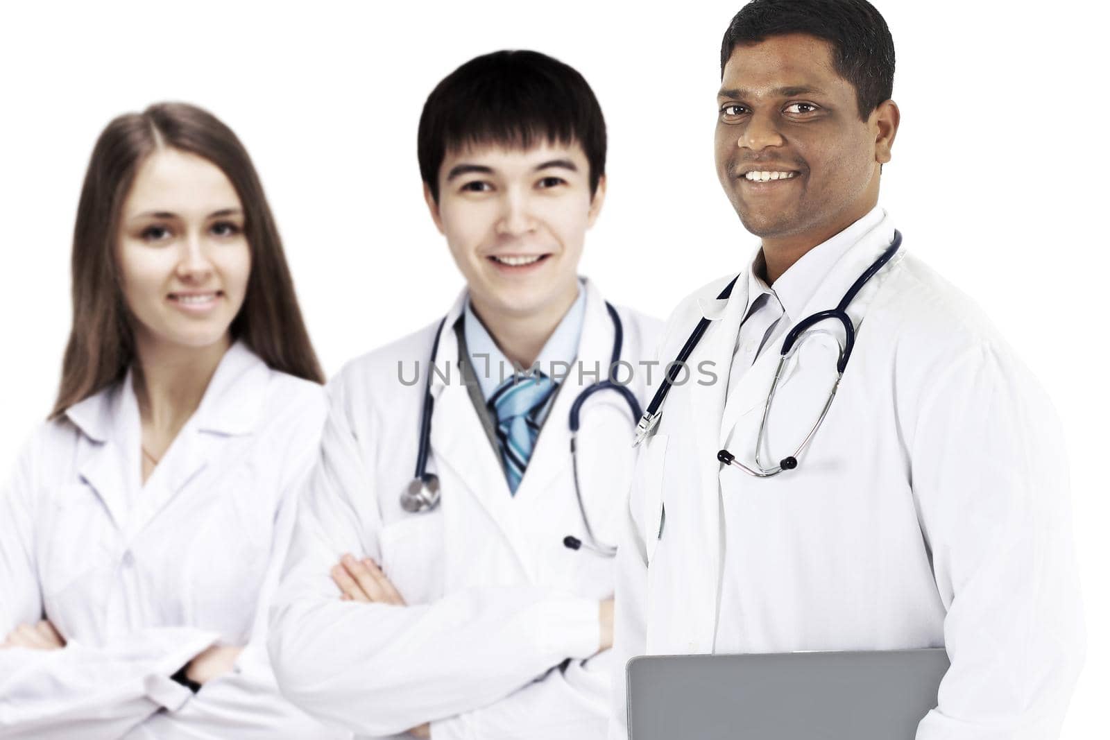 A group of good doctors. Isolated on a white background.