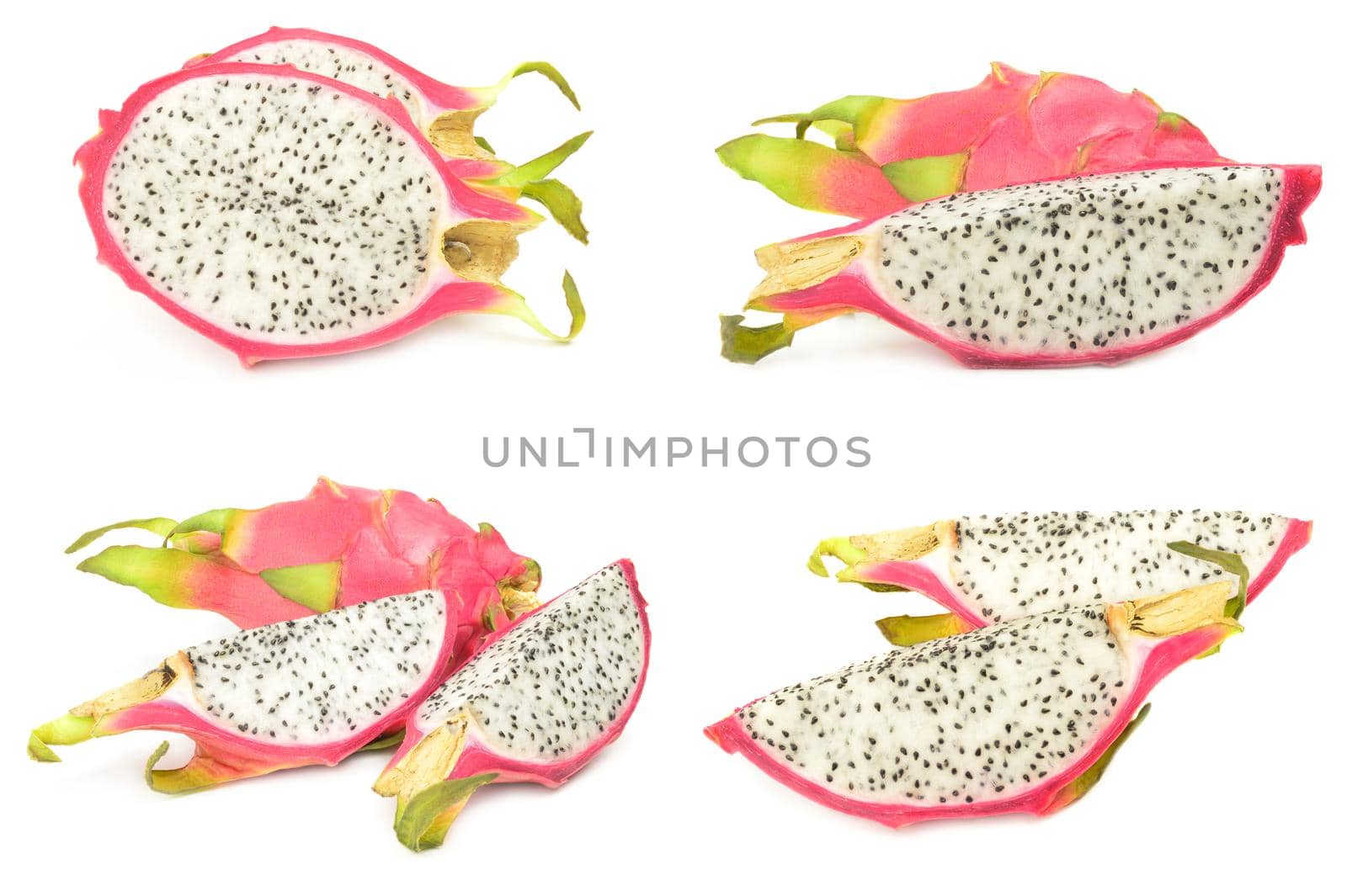Set of dragon fruit isolated on a white background with clipping path