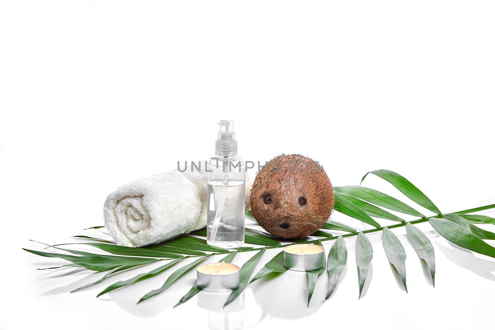 Organic cosmetics with coconut on white background. by nazarovsergey