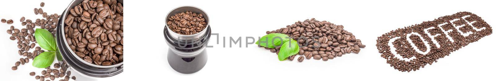 Collection of coffee beans on a isolated white background