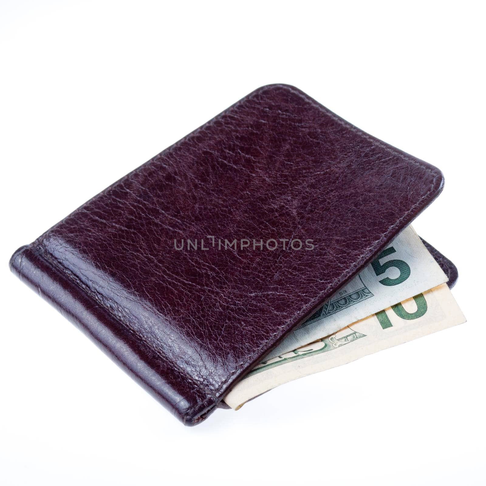 Brown leather wallet with bank notes by BY-_-BY