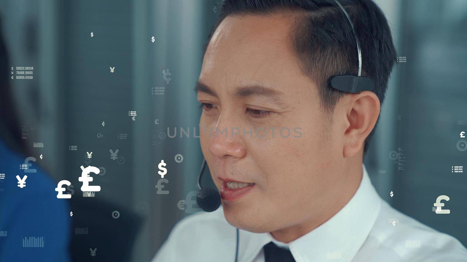 Customer support call center provide data in conceptual vision . Business and communication technology concept .