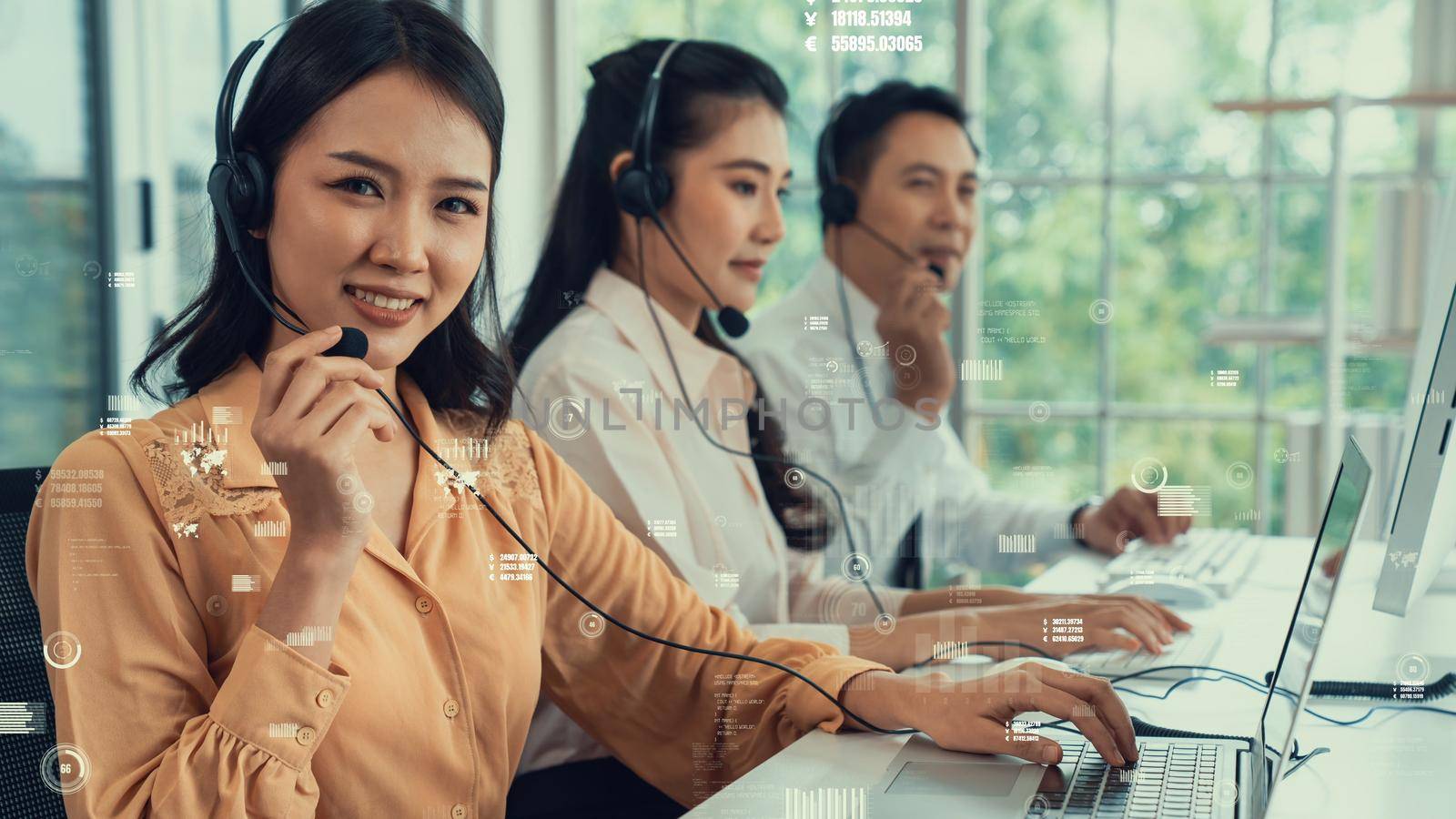 Customer support call center provide data with envisional graphic by biancoblue
