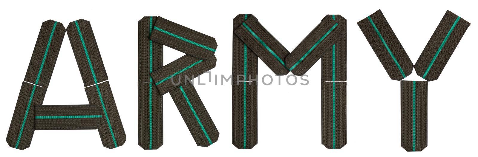 Word ARMY epaulets compound green letters military