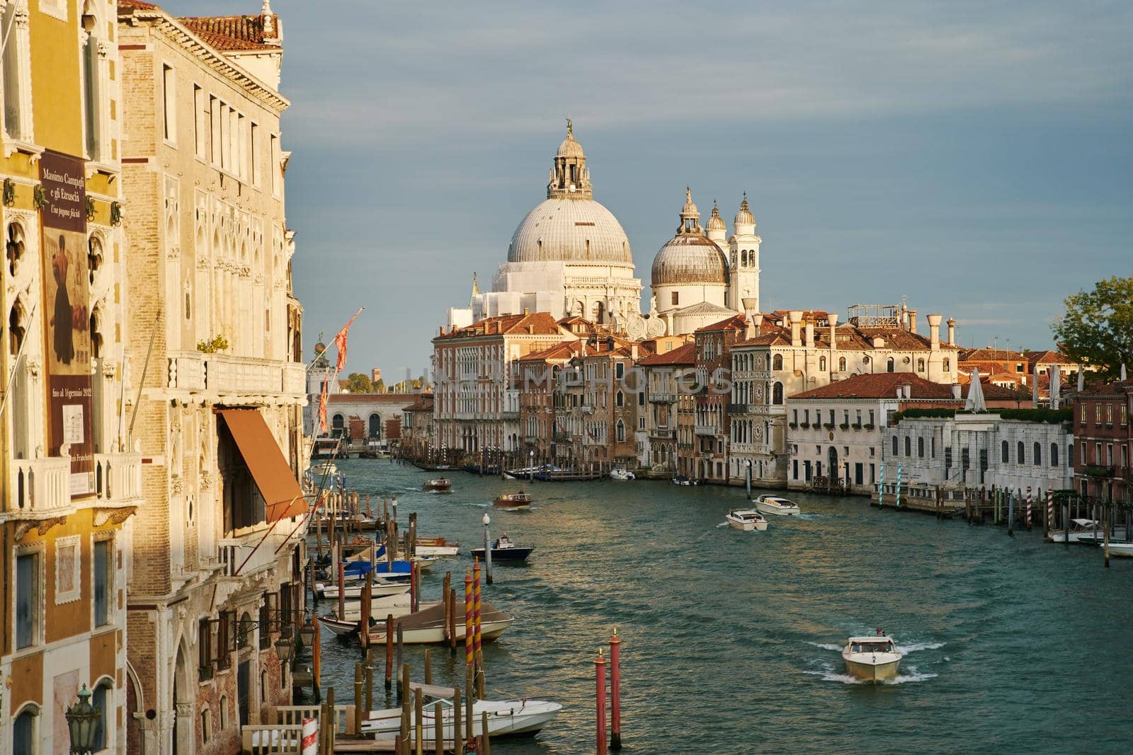 Venice, Italy - 10.12.2021:View from the Accademia Bridge to the Cathedrale Santa Maria della Salute.