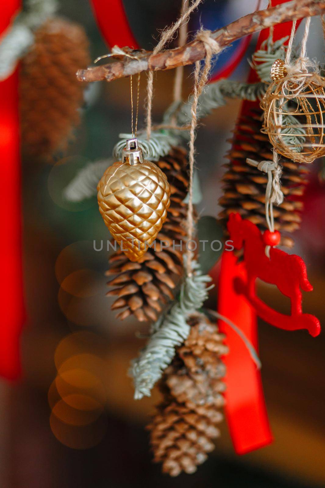 Christmas decorations in the form of pine cones.