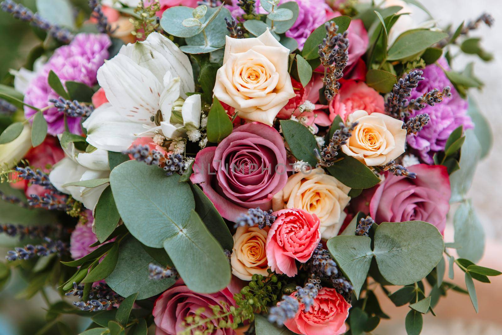 Beautiful wedding bouquet with colorful flowers by deandy