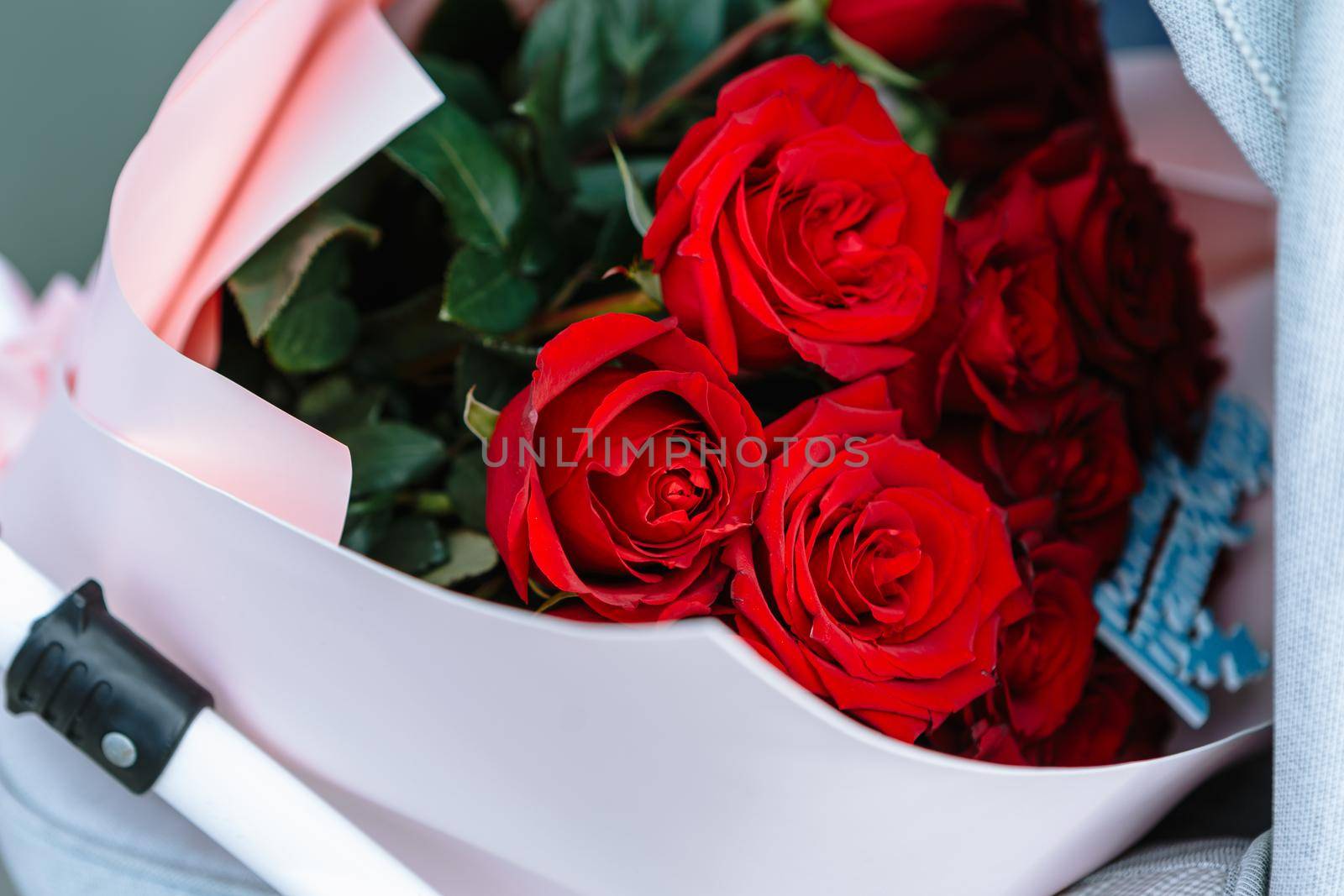 bright red roses lying in a baby carriage by deandy