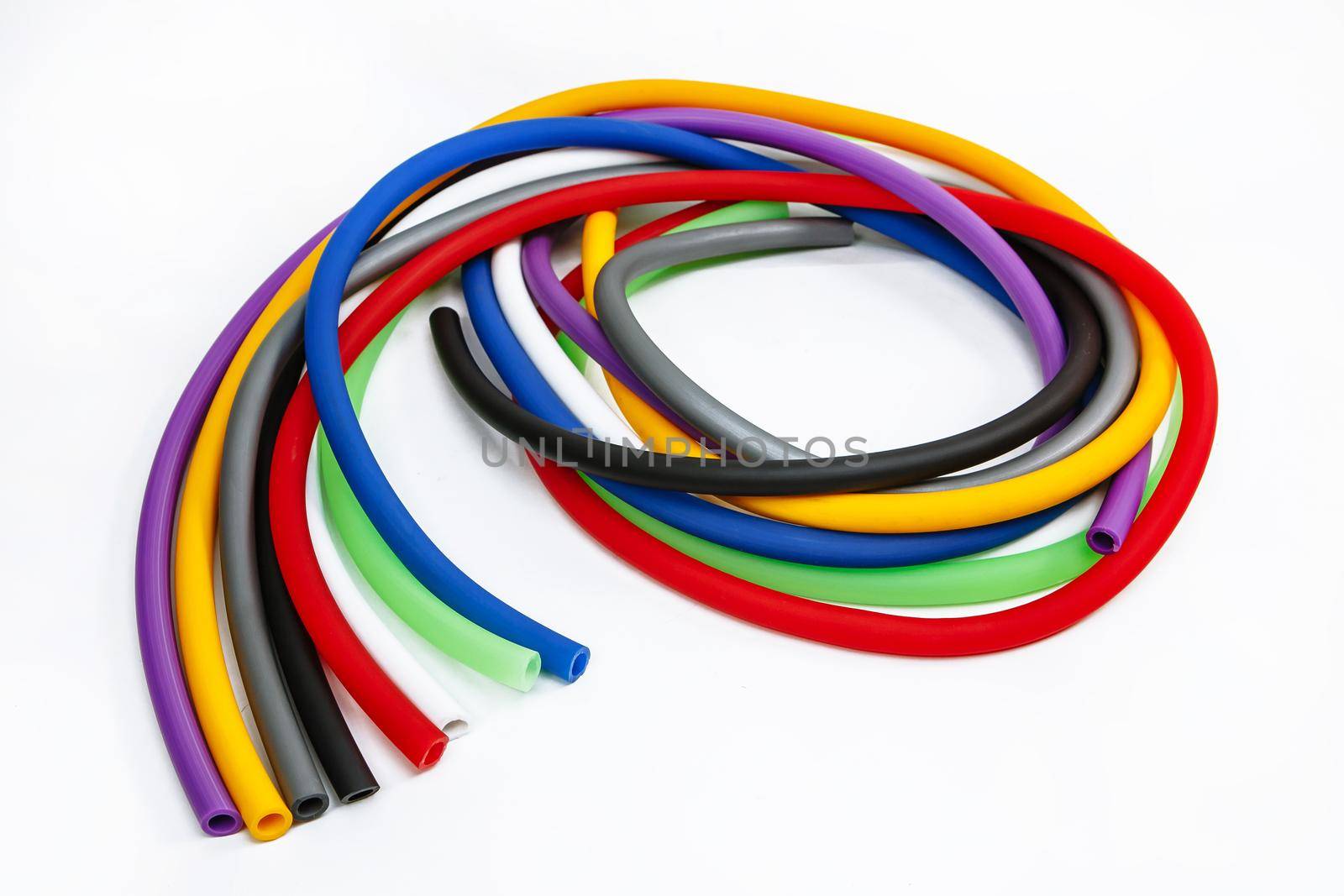Multi-colored rubber hoses for use in the form of hookah pipes.