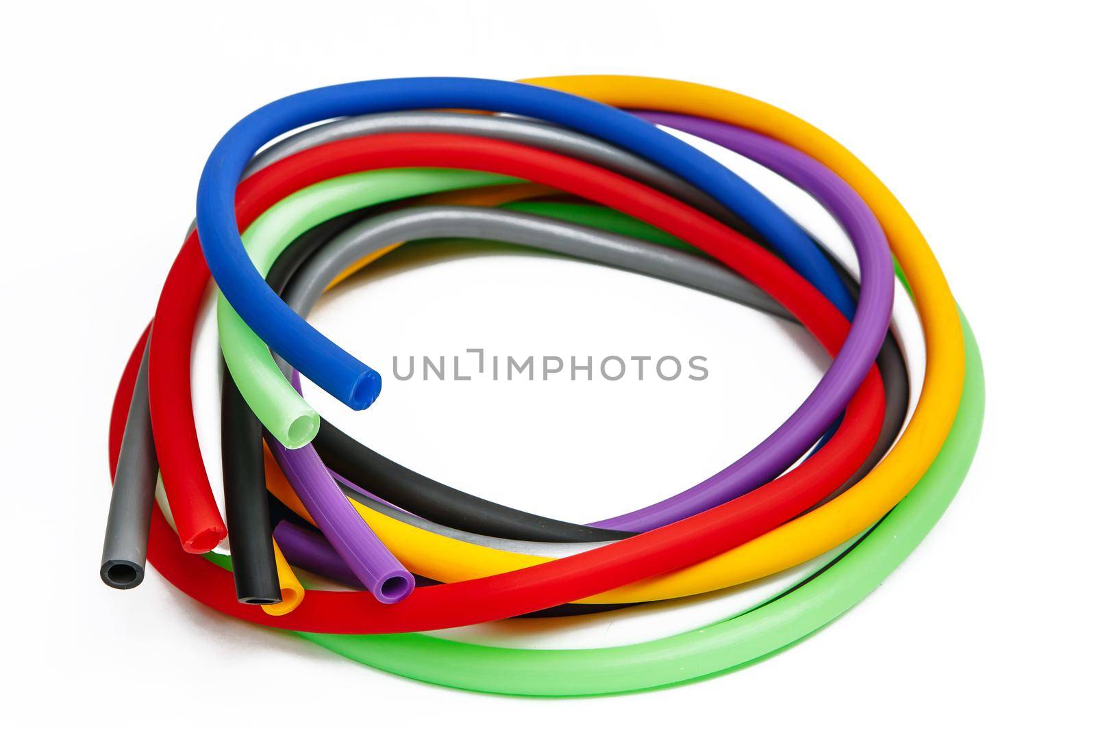 Multi-colored rubber hoses for use in the form of hookah pipes.