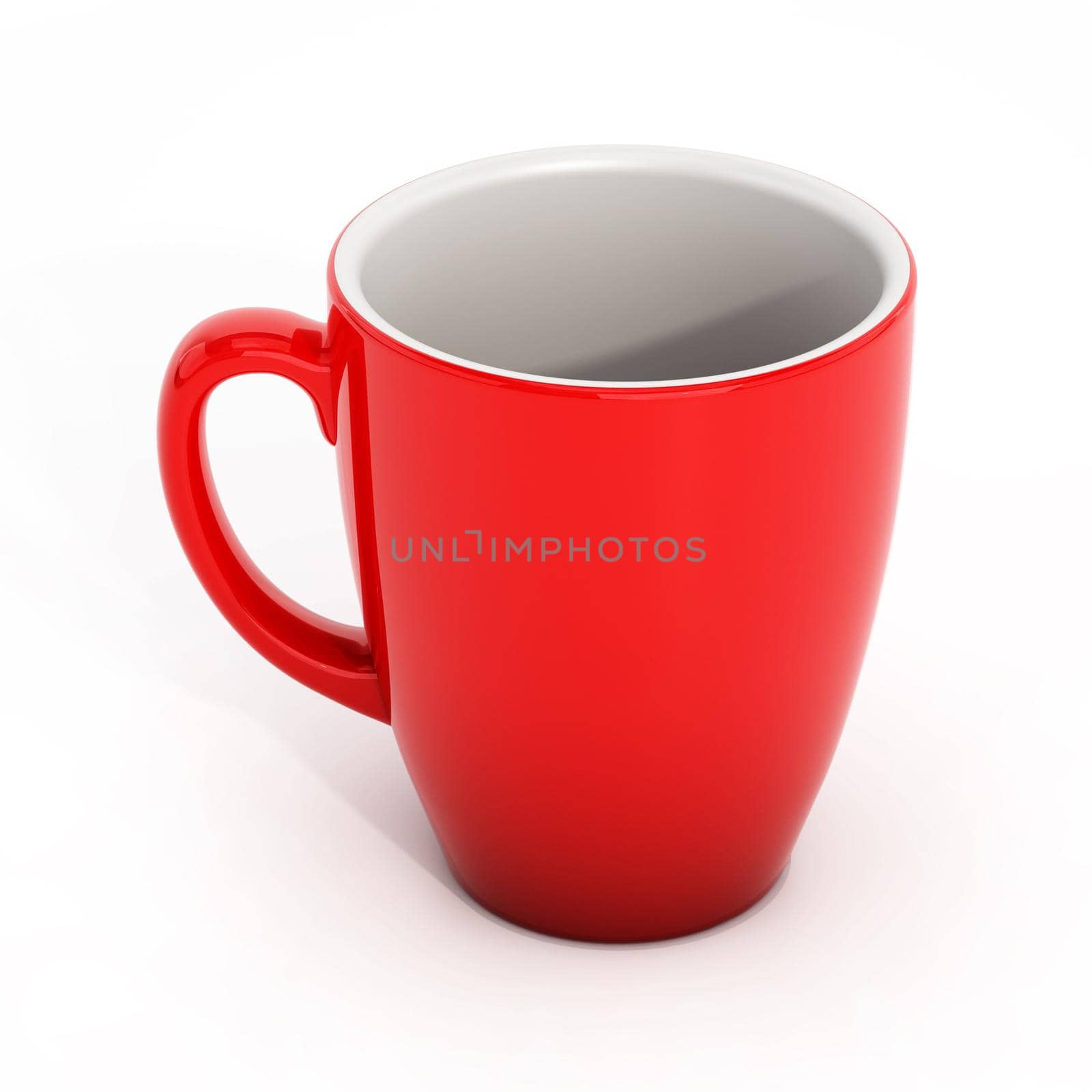 Red porcelain coffee cup isolated on white background. 3D illustration by Simsek