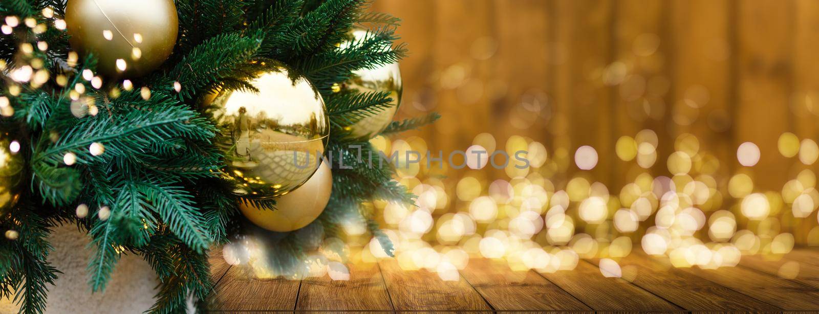 2023 Merry Christmas and New Year holidays background. Blurred bokeh background by Andelov13