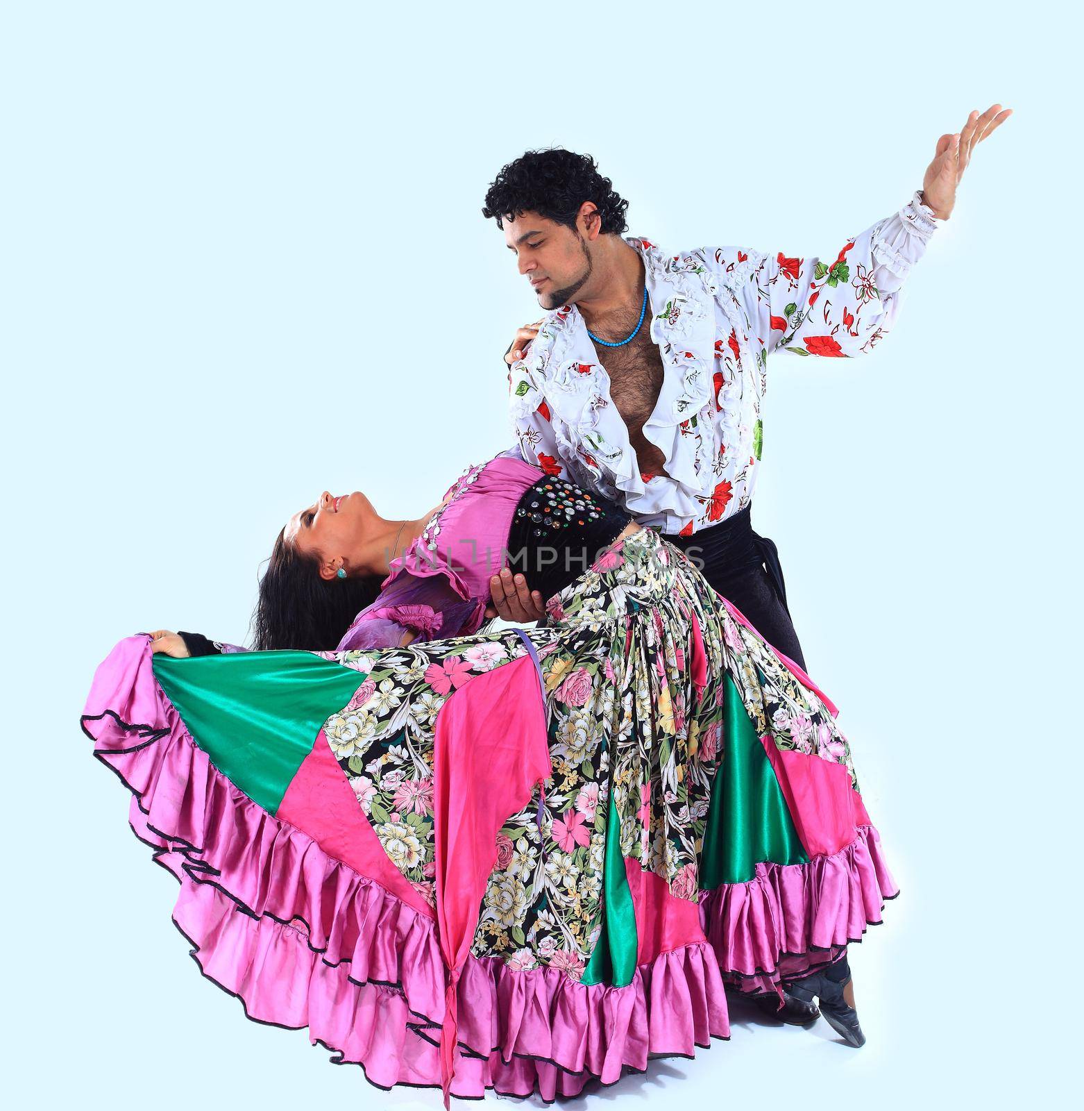 Gypsy dance pair.Gypsy dance.a dance show.the national costume.ethnic culture.the photo with blank space for text