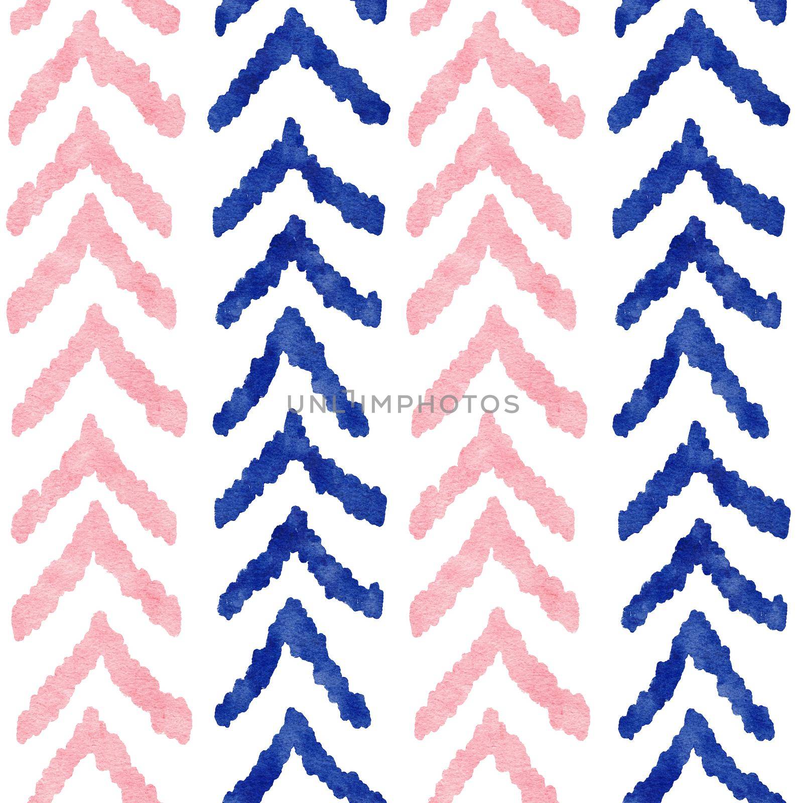 Hand drawn watercolor seamless pattern with navy blush boho elements. Bohemian blue pink fabric print, indigo rose geometric abstract shapes, ethnic design. For wedding invitation, gender reveal cards decor wallpaper