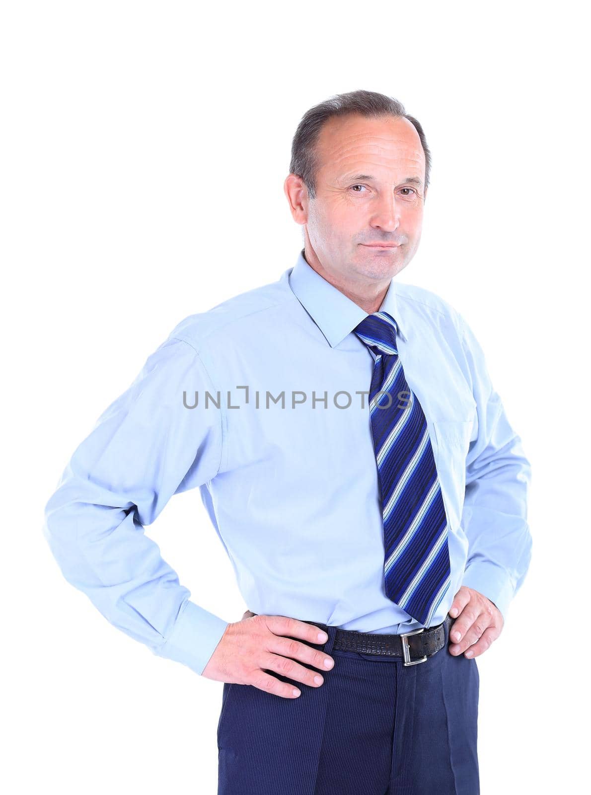 Portrait of an old businessman in suit isolated in a white background