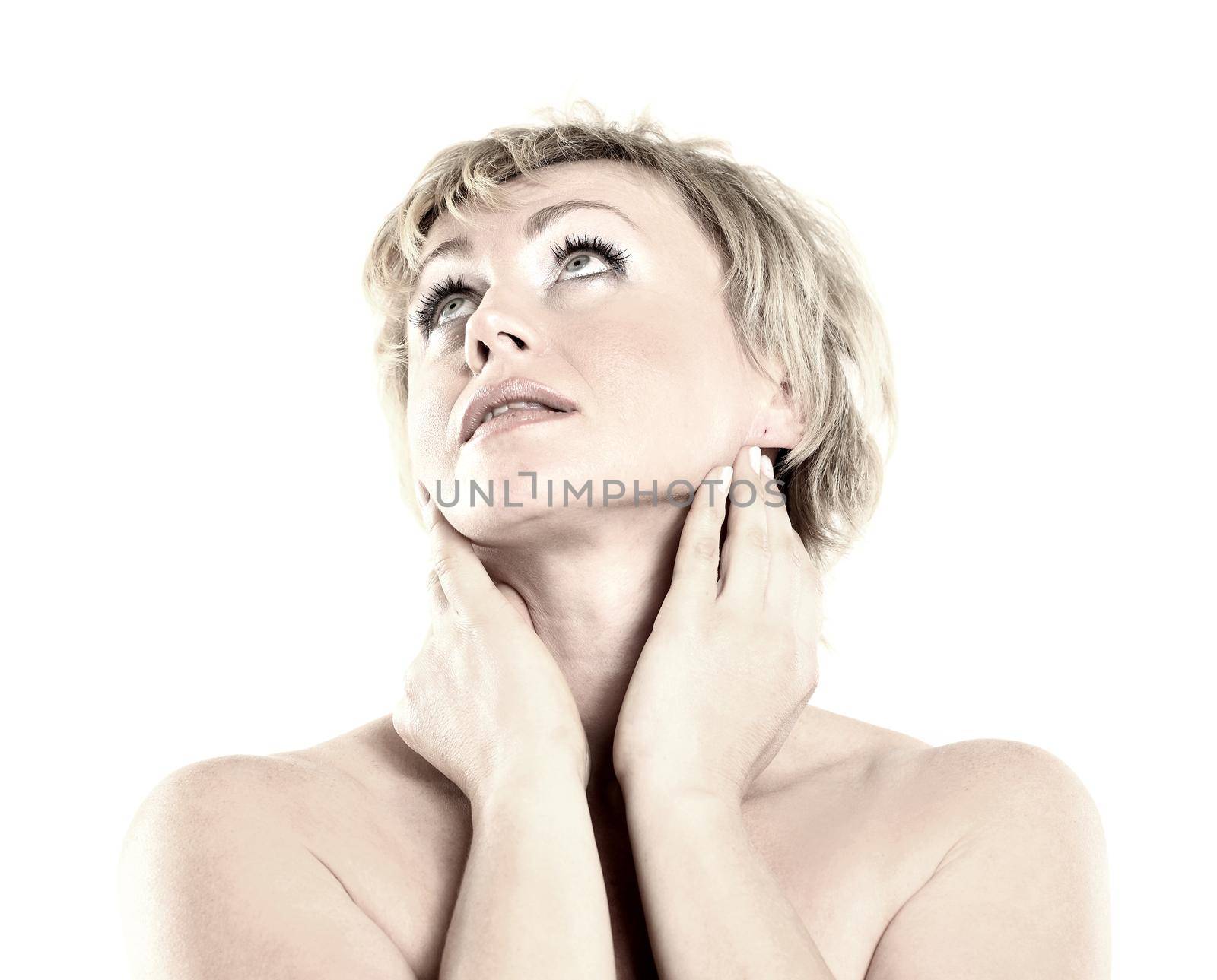 Portrait of a beautiful female model on white background