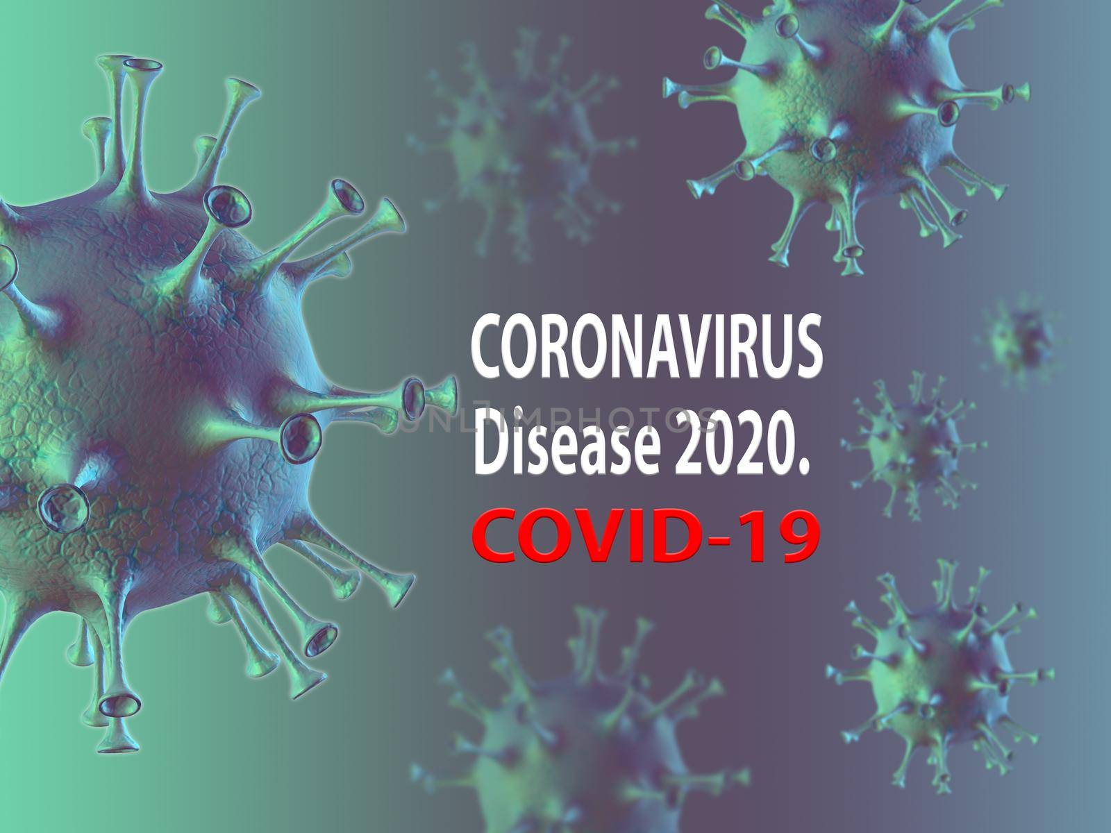 Danger of a pandemic, epidemic of humanity. Coronavirus 2019-nCov novel coronavirus concept responsible for Asian flu outbreak. Close-up virus under the microscope. 3D render.