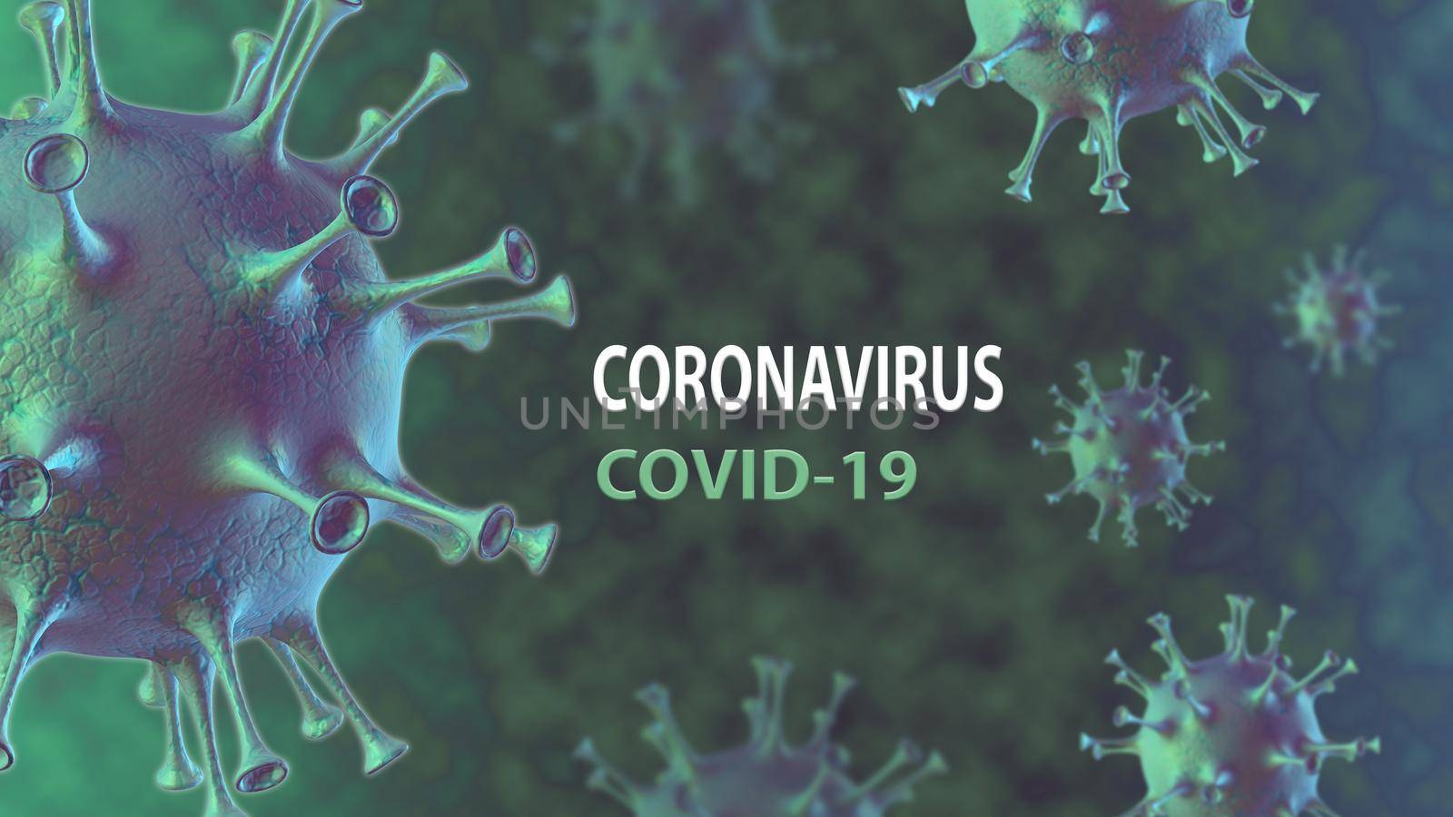 Chinese influenza - called a Coronavirus or 2019-nCoV, which has spread around the world. 3D render.