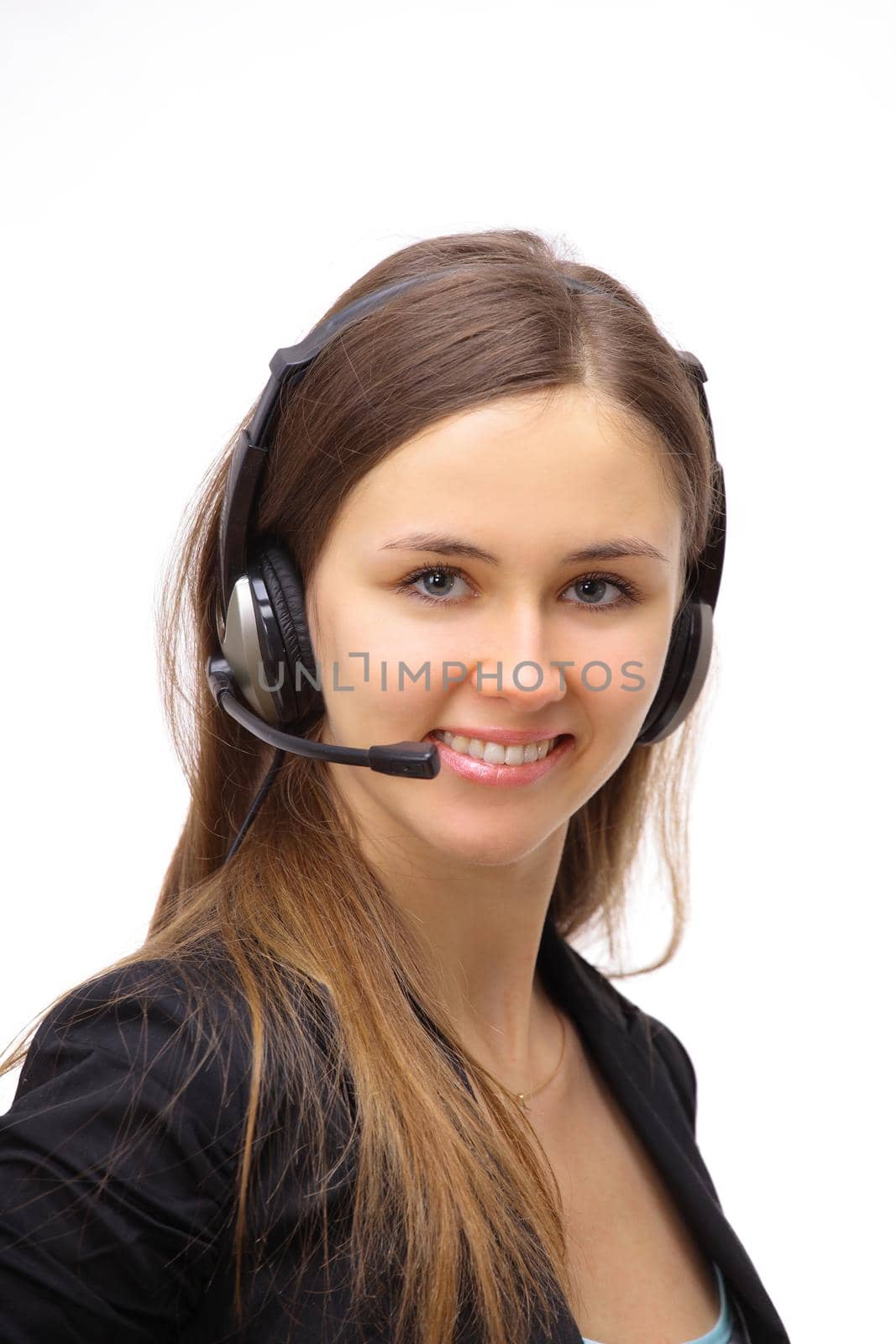 young businesswoman standing on a white background
