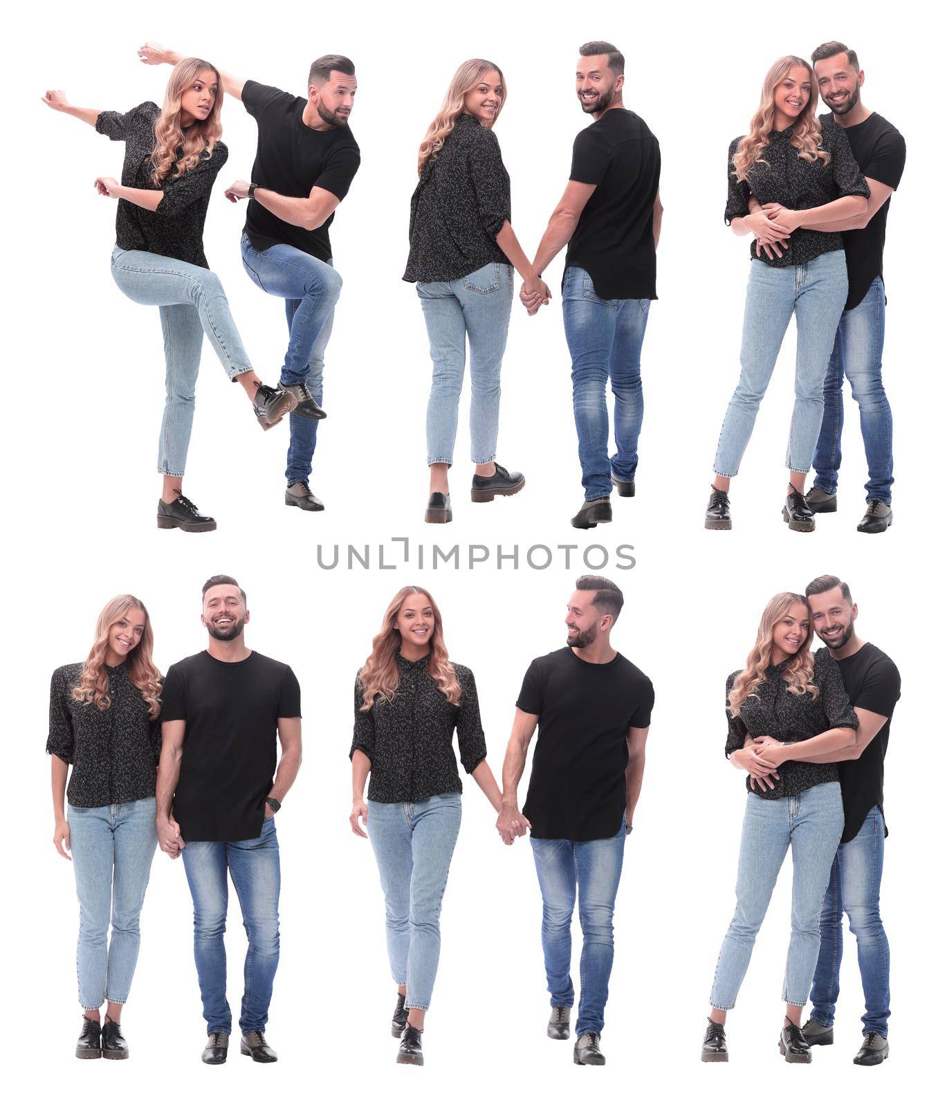 collage of photos of a beautiful young couple . isolated on a white background