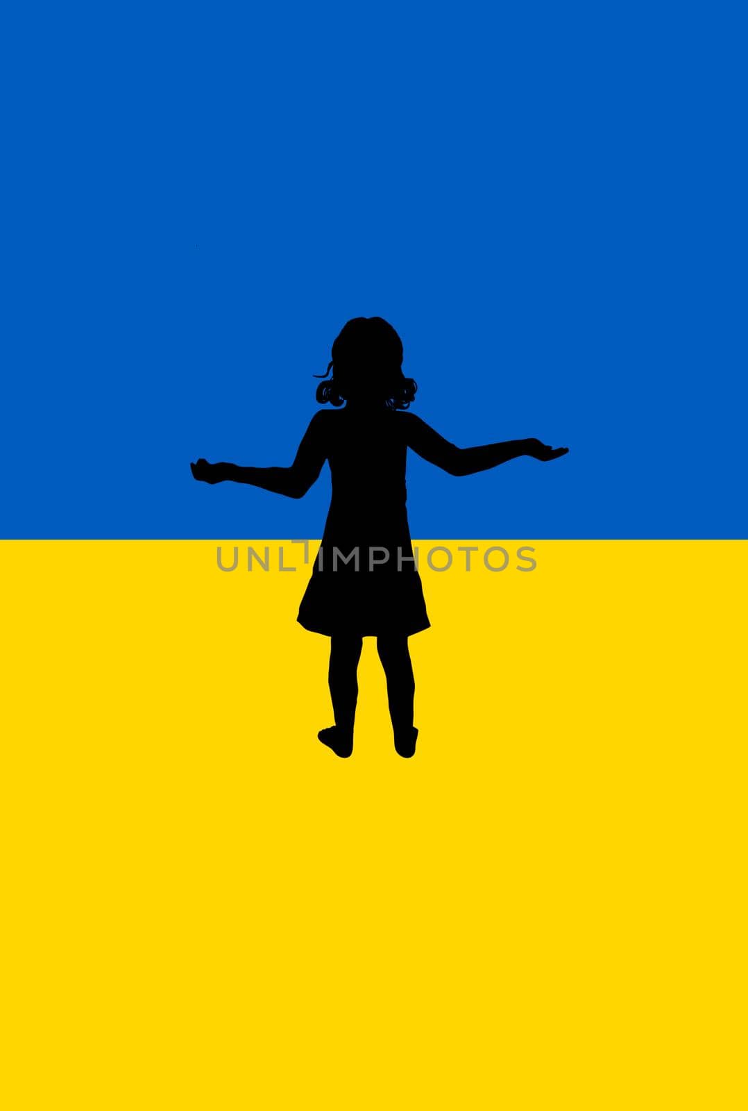 silhouette girl on the flag of ukraine. High quality photo