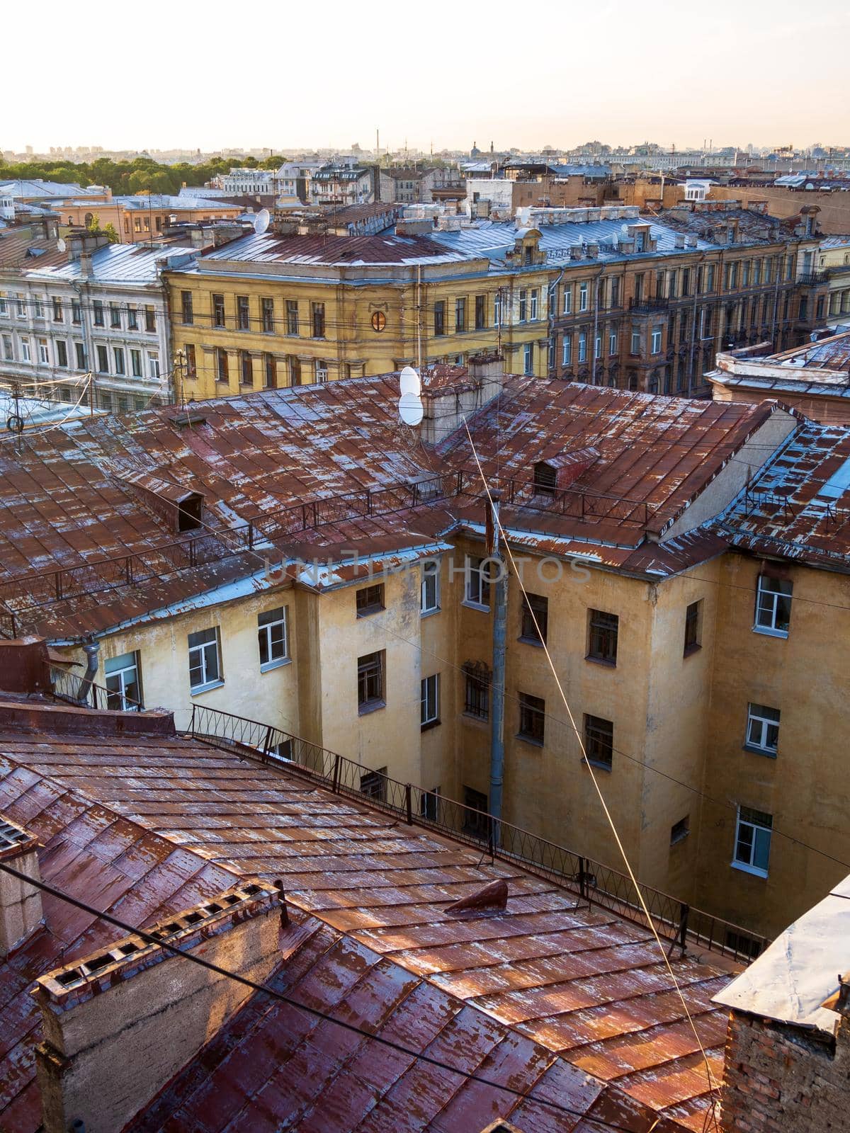 Cityscape view over the rooftops of St. Petersburg.