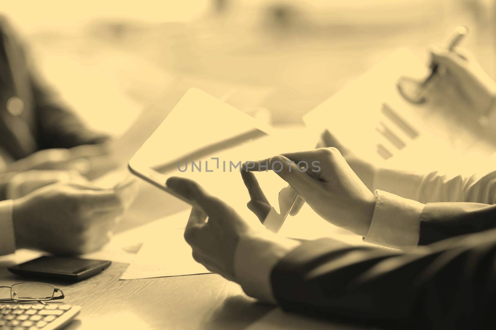 close up. the business team works with financial documents. people and technology