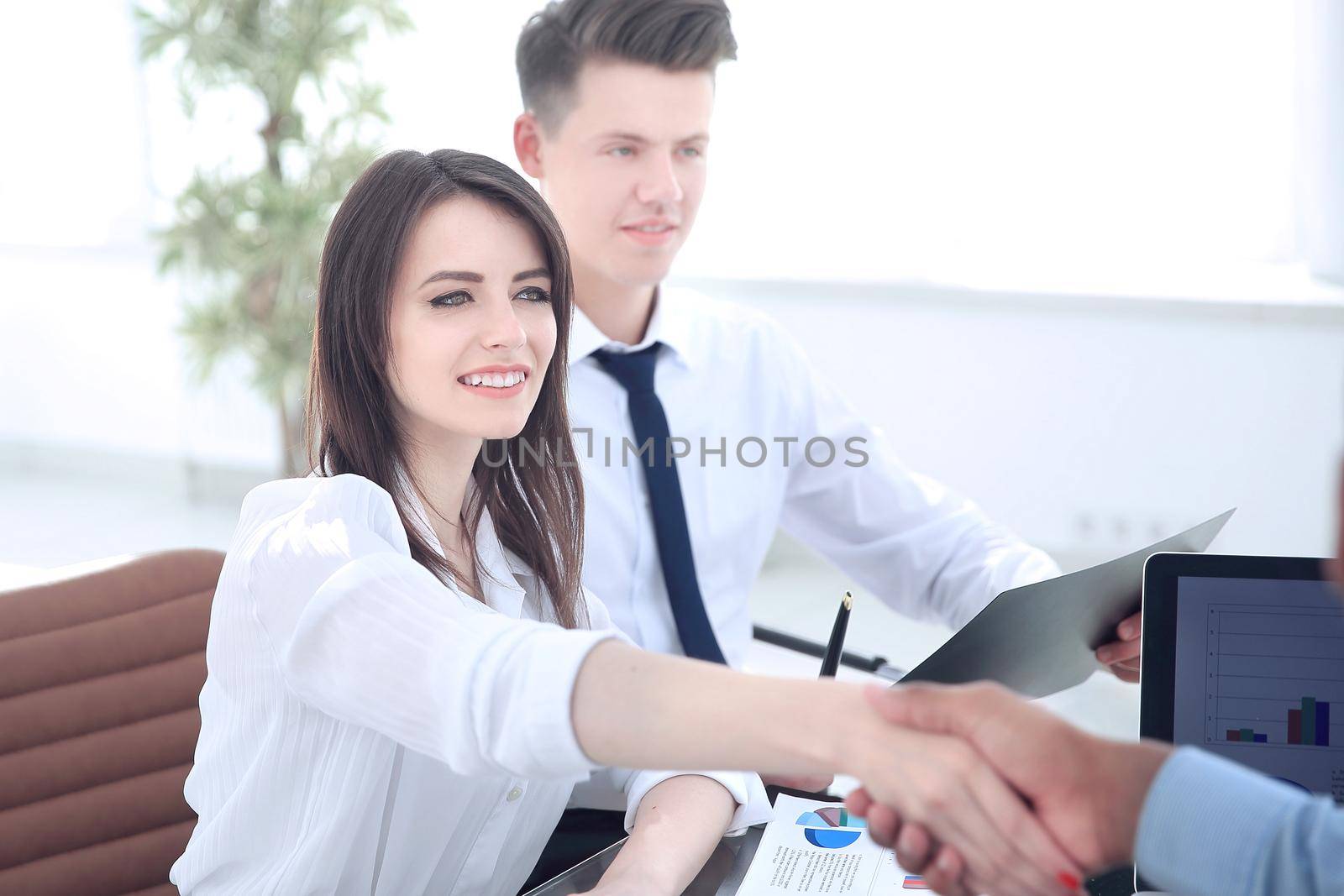 handshake financial partners after the discussion of the financial terms of the contract.the concept of partnership