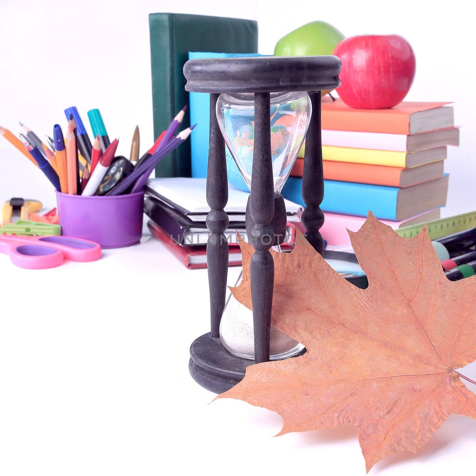 top view.a variety of school supplies on a white background .photo with copy space.