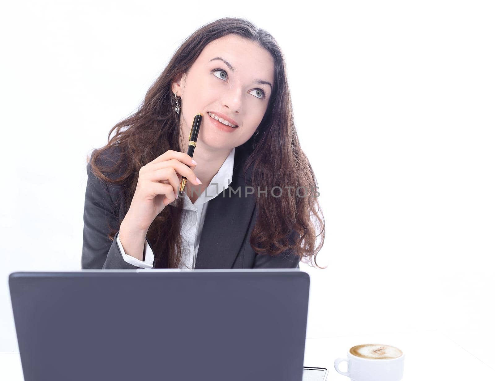 Pretty business woman working at office.photo with copy space.
