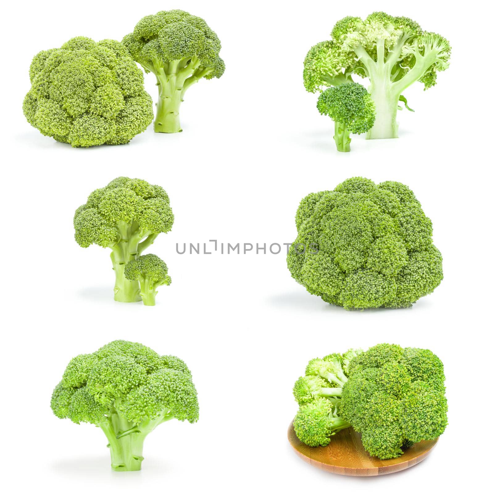 Collage of broccoli cabbage isolated over a white background