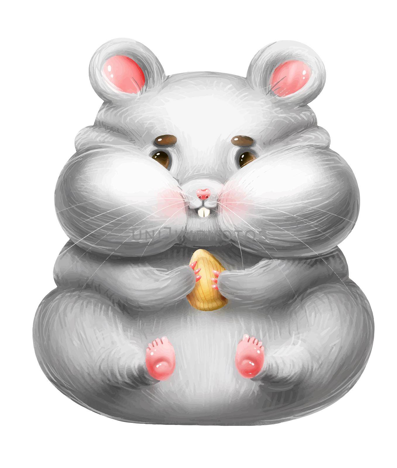 Funny fat cartoon hamster with a grain by studiodav