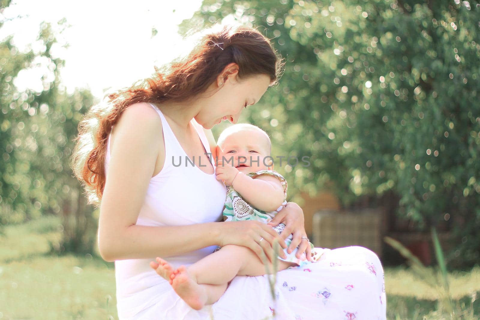 mom and baby.the concept of a happy motherhood.photo with copy space.