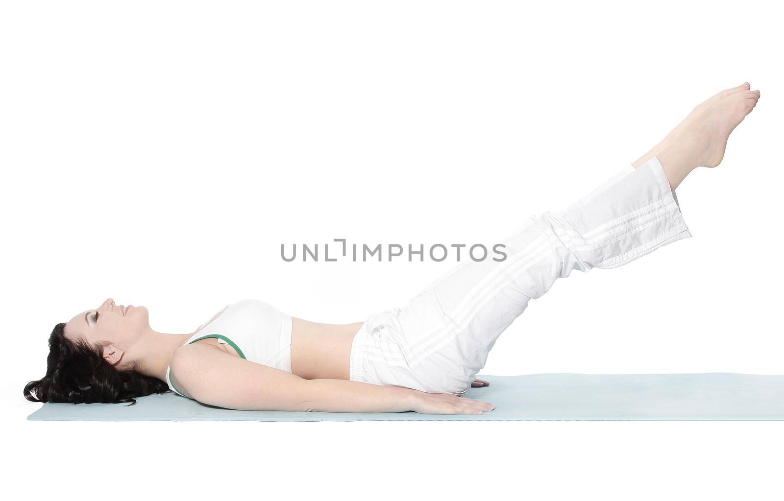 young athletic woman performing exercises to strengthen the press .isolated on white by SmartPhotoLab