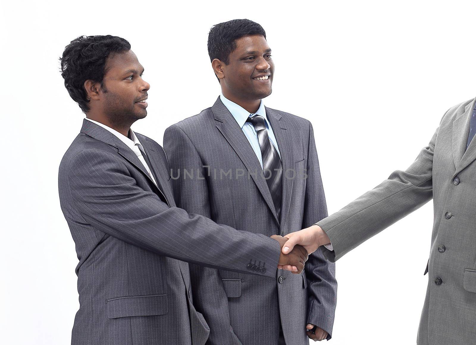 handshake of business partners and business team.isolated on white background