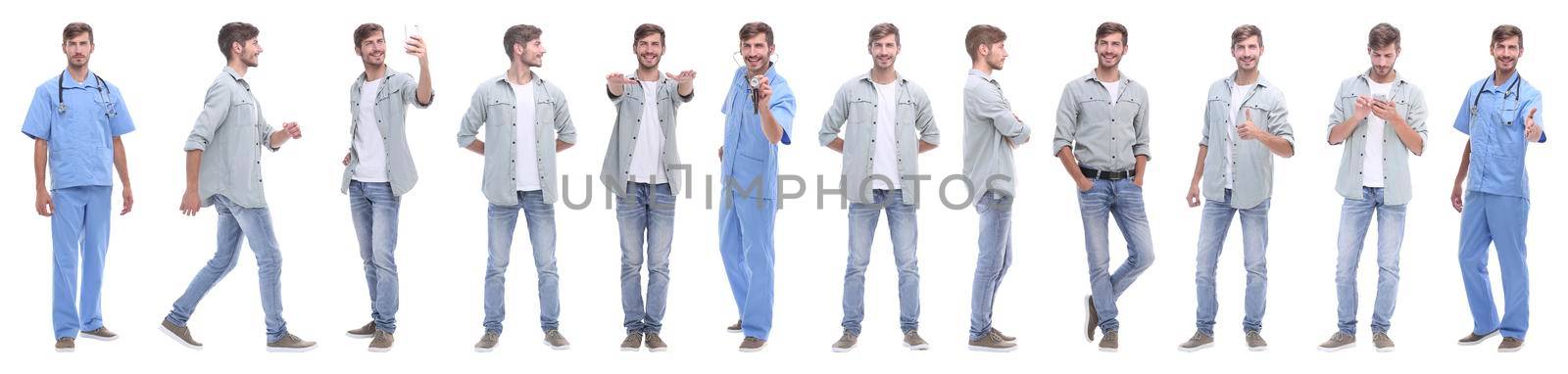 panoramic collage of young people leading a healthy lifestyle.isolated on white background