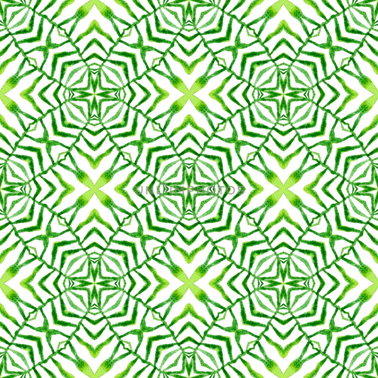 Watercolor summer ethnic border pattern. Green by beginagain