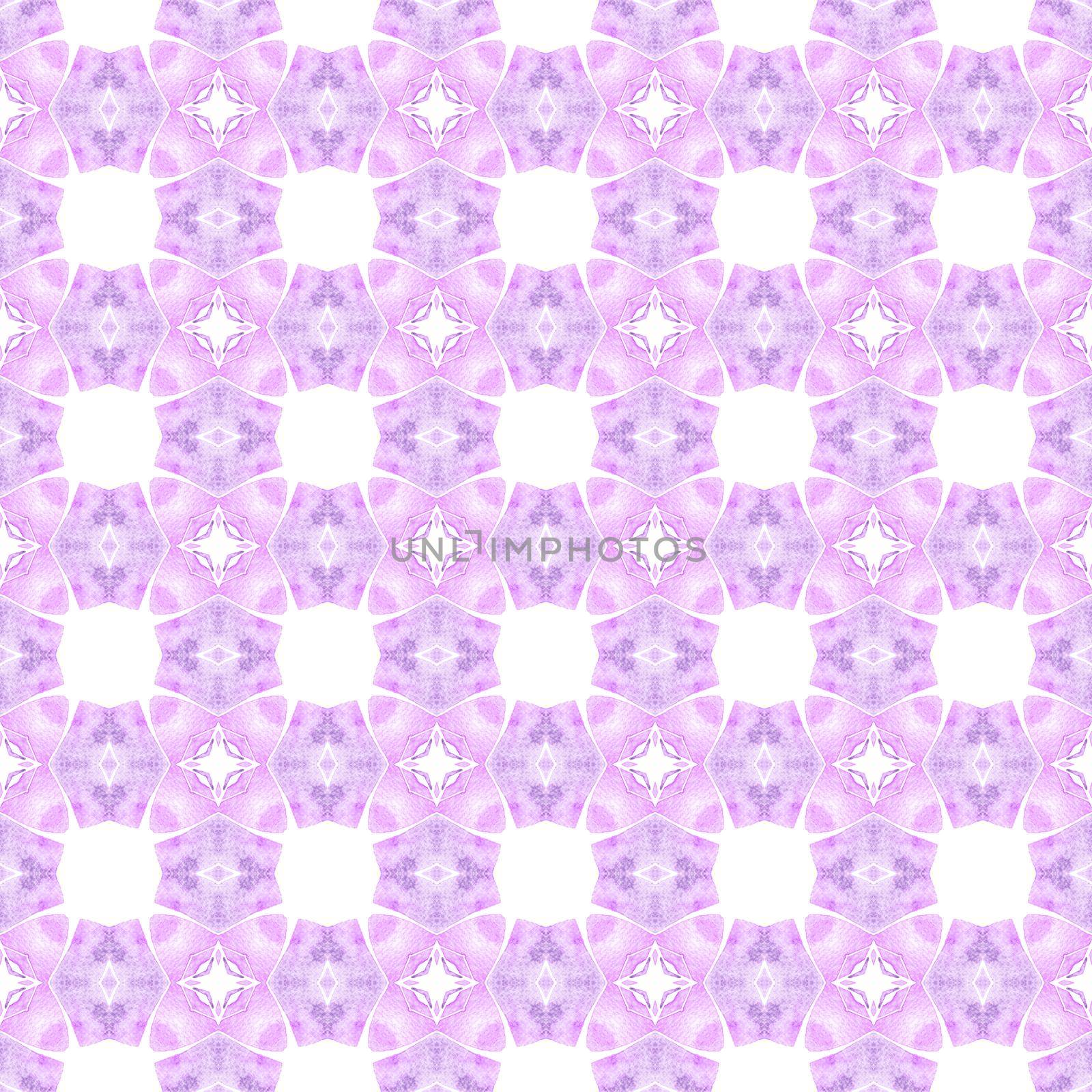 Watercolor summer ethnic border pattern. Purple magnificent boho chic summer design. Textile ready immaculate print, swimwear fabric, wallpaper, wrapping. Ethnic hand painted pattern.