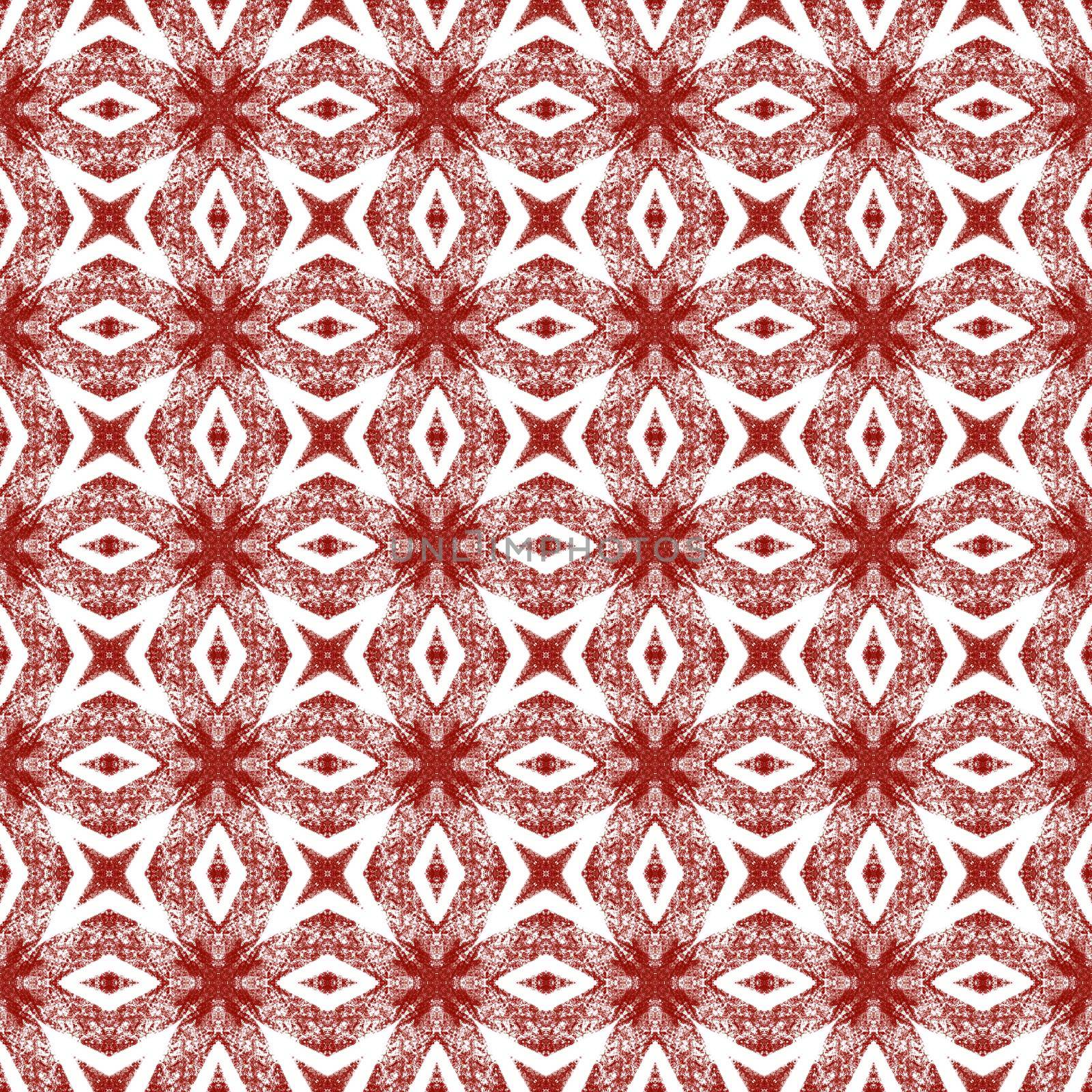 Mosaic seamless pattern. Maroon symmetrical kaleidoscope background. Retro mosaic seamless design. Textile ready classy print, swimwear fabric, wallpaper, wrapping.