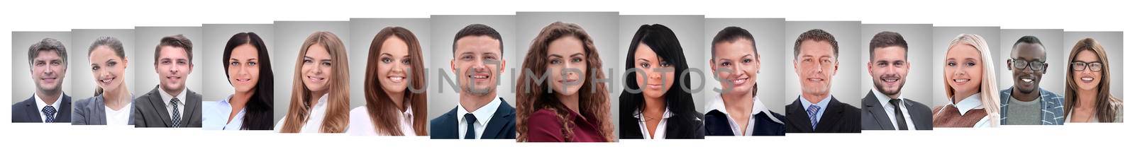 panoramic collage of portraits of successful employees. business concept