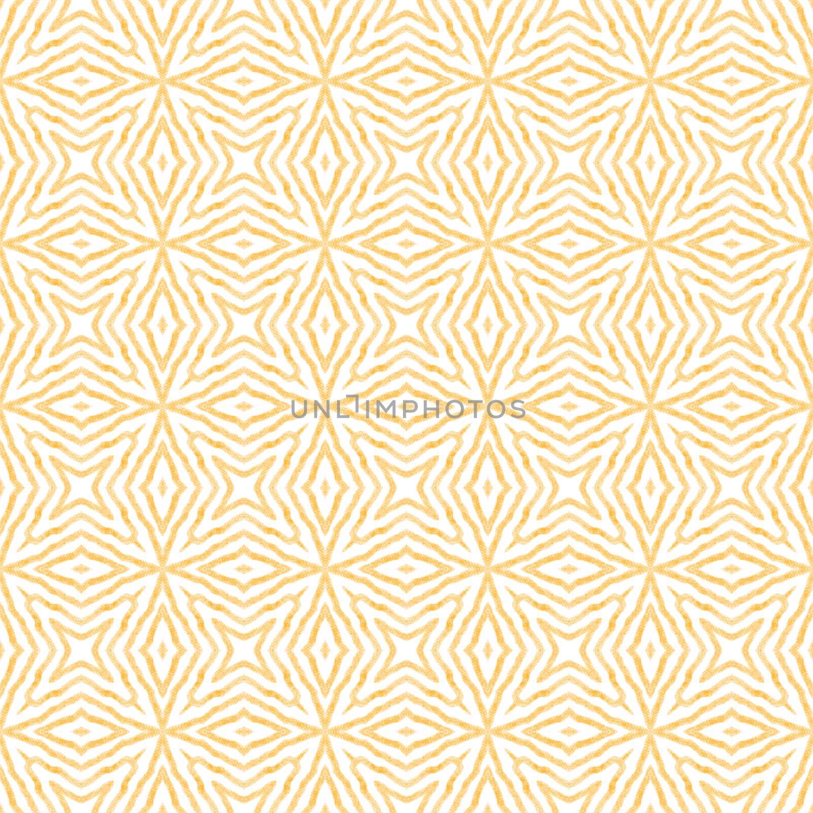 Chevron stripes design. Yellow symmetrical kaleidoscope background. Textile ready sublime print, swimwear fabric, wallpaper, wrapping. Geometric chevron stripes pattern.