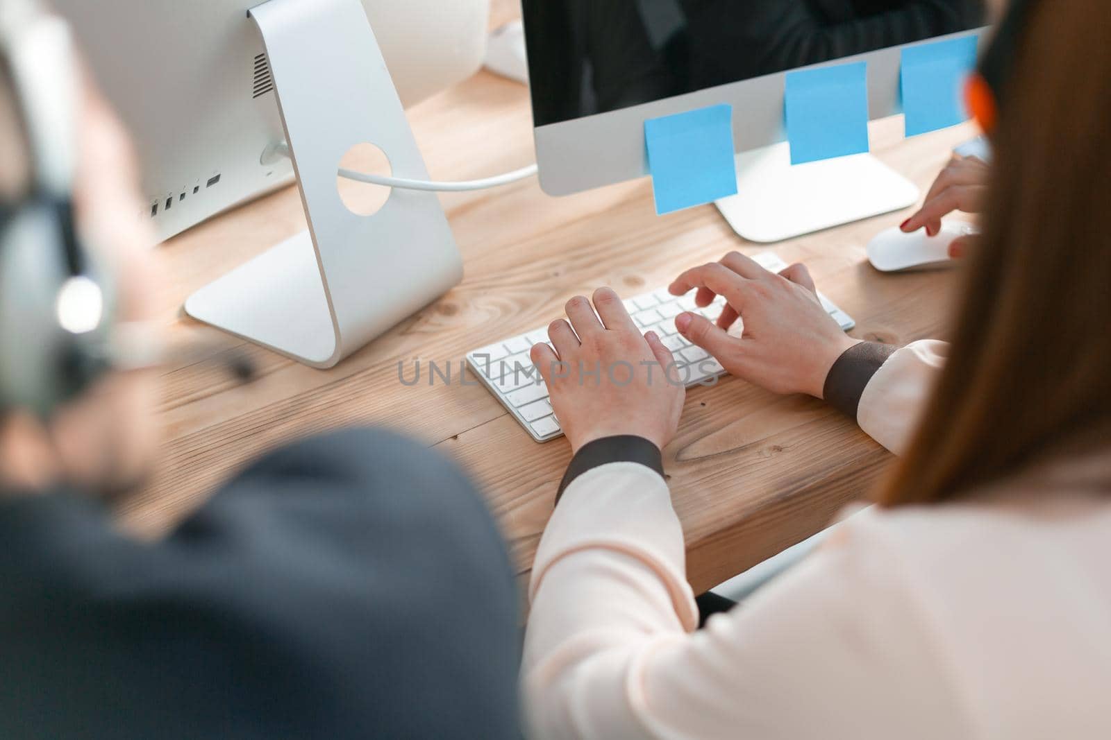 close up. business woman working on an office computer.people and technology