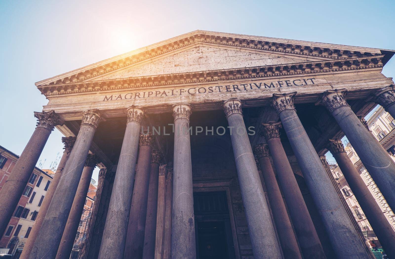 Pantheon in Rome Italy - Pantheon is former Roman temple, now a church, in Rome, Italy, completed by emperor Hadrian in 126 AD, famous building of the Ancient Rome.