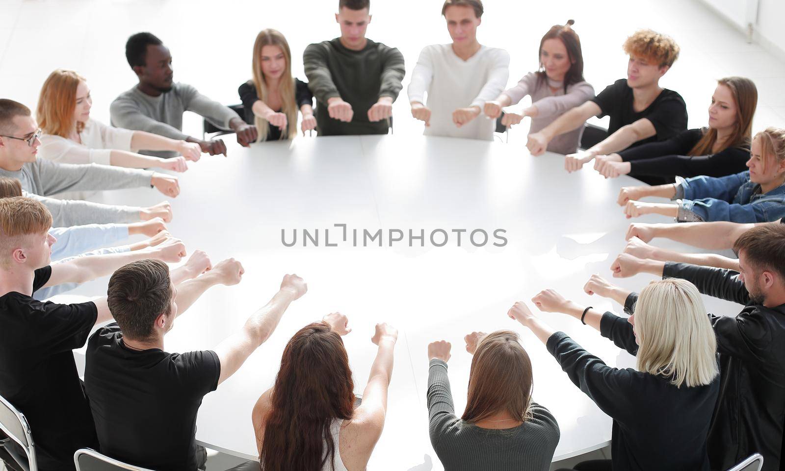 group of young people in a teambuilding class . photo with copy space