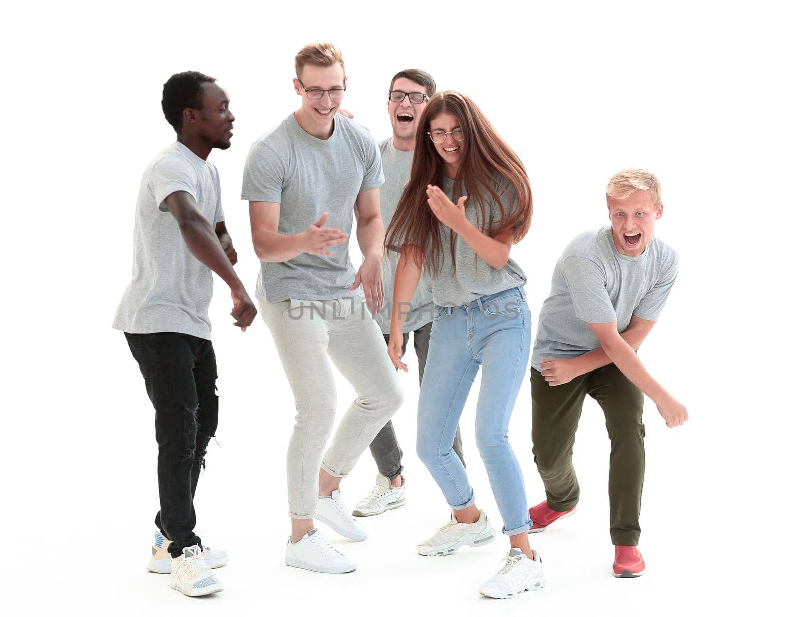 casual group of cheerful diverse young people . isolated on white background