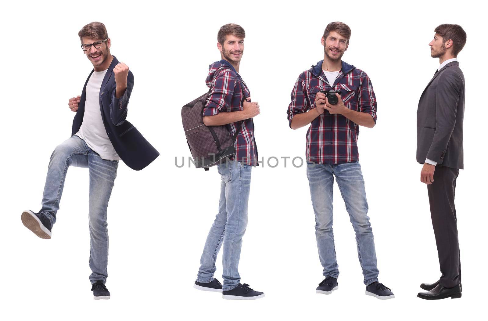 photo collage of a successful young man .isolated on white background